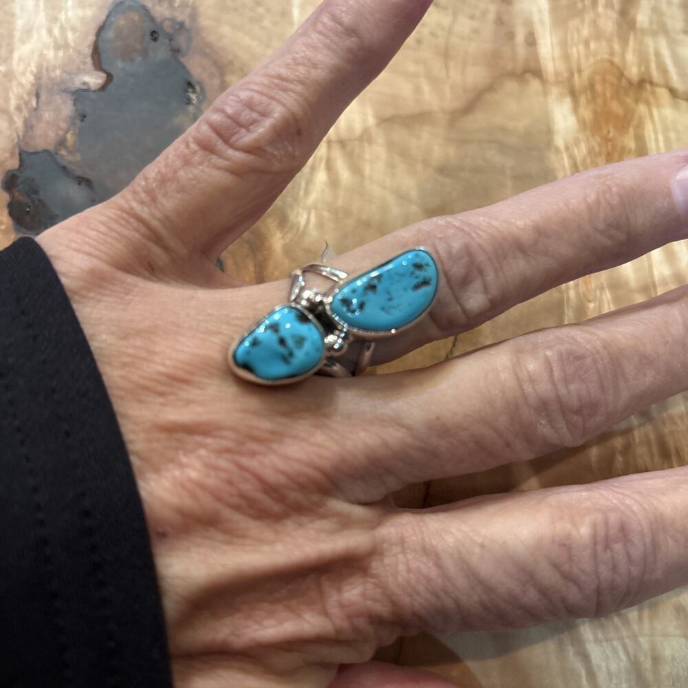 Native American Sleeping Beauty Turquoise Ring Size 6.5 Signed By CB Sterling - Picture 2 of 7